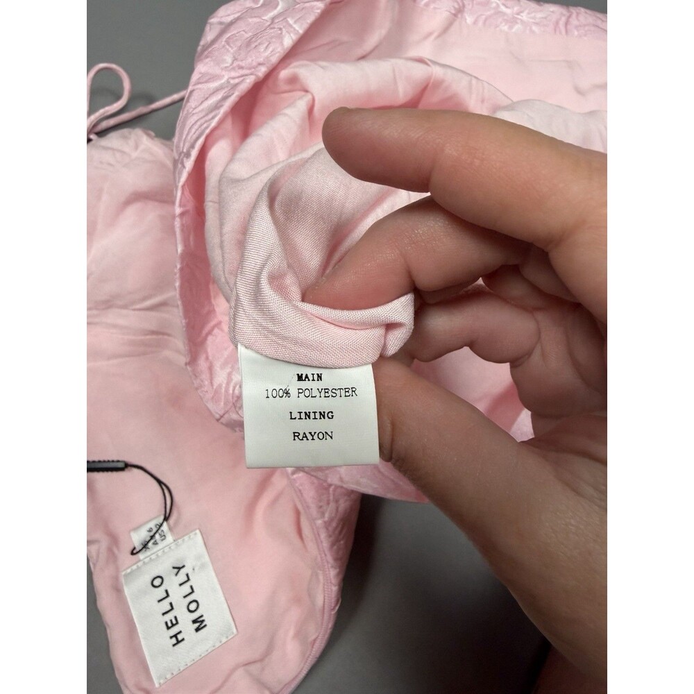 Hello Molly Pink Floral Textured Mini Dress XS Rose Jacquard Strappy - Picture 4 of 7